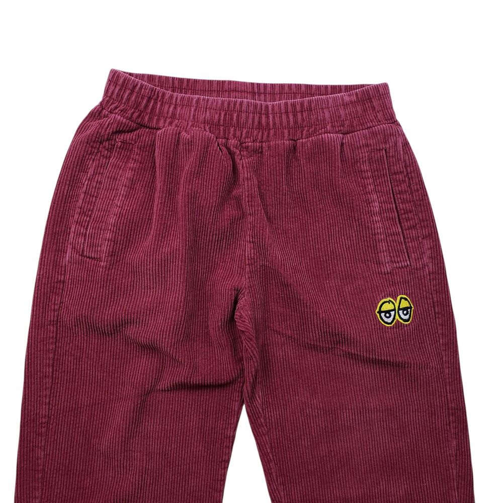 Krooked Skateboarding Pants Mens Small Burgundy Corduroy Straight Leg Eyes Logo - Picture 3 of 10